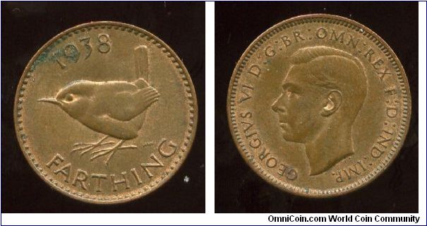 1938
1/4d Farthing 
Wren 
King George VI