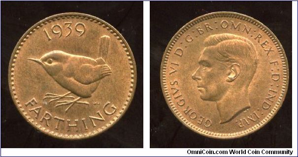 1939
1/4d Farthing 
Wren 
King George VI