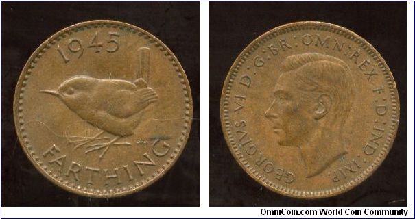 1945
1/4d Farthing 
Wren 
King George VI