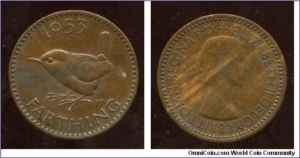 1953
1/4d Farthing 
Wren 
Queen Elizabeth II