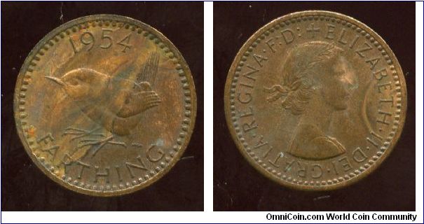 1954
1/4d Farthing 
Wren 
Queen Elizabeth II