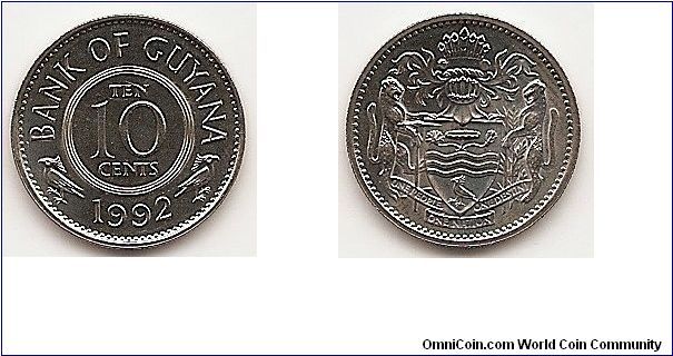 10 Cents
KM#33
2.7500 g., Copper-Nickel, 18 mm. Obv: Denomination within
circle Rev: Helmeted and supported arms Edge: Reeded
