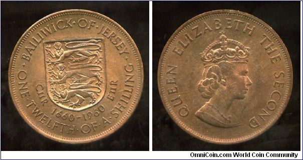 1960
1660-1960, 300th Anniversary of Accession of King Charles II
1/12 of a Shilling
Shield & coat of arms
Queen Elizabeth II