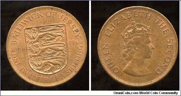 1966
1066-1966, 900th Anniversary of the Norman conquest
1/12 of a Shilling
Shield & coat of arms
Queen Elizabeth II