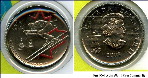 2007 
25 cents Coloured
Alpine Skiing
QEII
The Godless Quarter Issue
A Mule coin actual date is 2008!