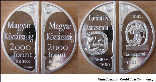 2 X 2000 Forint - Lorantffy - 2 X 15.72 g Ag 925 (2 half coins) - mintage 3,000