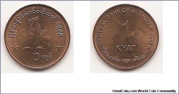 1 Kyats
KM#60
2.9500 g., Bronze, 19.03 mm. Obv: Chinze flanked by stars
Rev: Value Edge: Plain