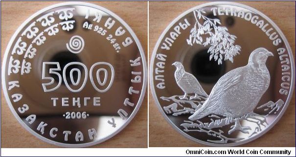 500 tenge - Tetraogallus - 24 g Ag 925 - mintage 3,000