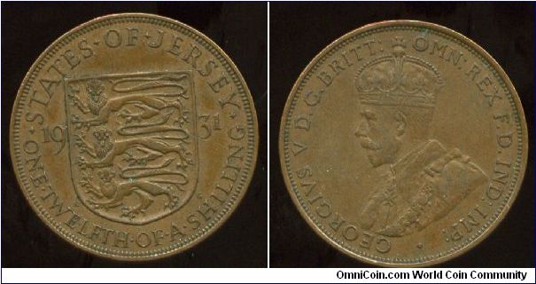 1931
1/12 Shilling
Coat of arms on shield
King George V