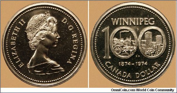 Canada, 1 dollar, 1974 Winnipeg Centennial, nickel dollar