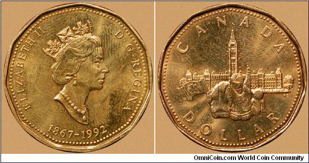 Canada, 1 dollar, 1992 Confederation 125 years