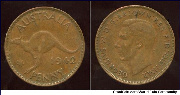 1942
1d
Kangaroo, value & date
King George VI