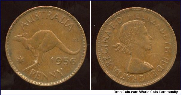 1956
1d
Kangaroo, value & date
Queen Elizabeth II