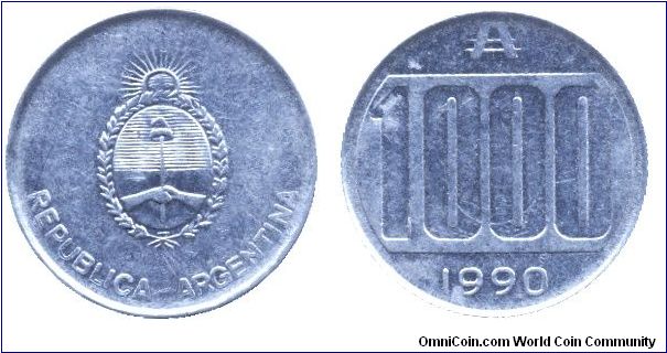 Argentina, 1000 australs, 1990, Al.                                                                                                                                                                                                                                                                                                                                                                                                                                                                                 