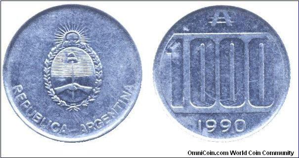 Argentina, 1000 australs, 1990, Al.                                                                                                                                                                                                                                                                                                                                                                                                                                                                                 