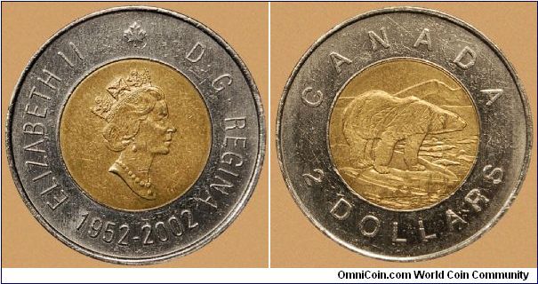 Canada, 2 dollars, 2002 Queen Elizabeth II Jubilee