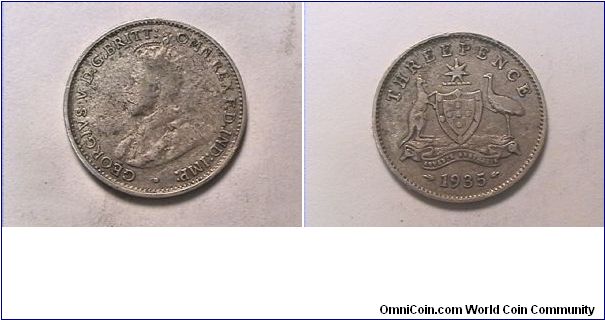 GEORGIVS V DG BRITT OMN REX FD IND IMP
THREE PENCE
.925 silver