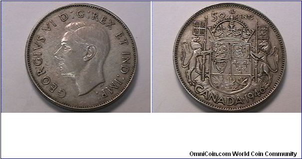 GEORGIVS VI DG REX ET IND IMP
50 CENTS 
.800 silver