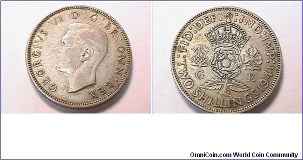 GEORGIVS VI DG BR OMN REX
FID DEF IND IMP
TWO SHILLINGS.
.500 silver