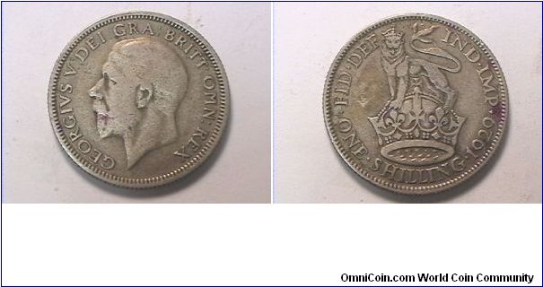 GEORGIVS V DEI GRA BRITT OMN REX
FID DEF IND IMP ONE SHILLING
.500 silver