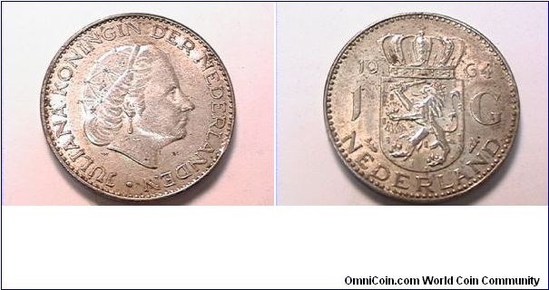 JULIANA KONINGIN DER NEDERLANDEN
NEDERLAND 1 GULDEN.
.720 silver