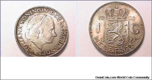 JULIANA KONINGIN DER NEDERLANDEN
NEDERLAND
1 GULDEN
.720 silver