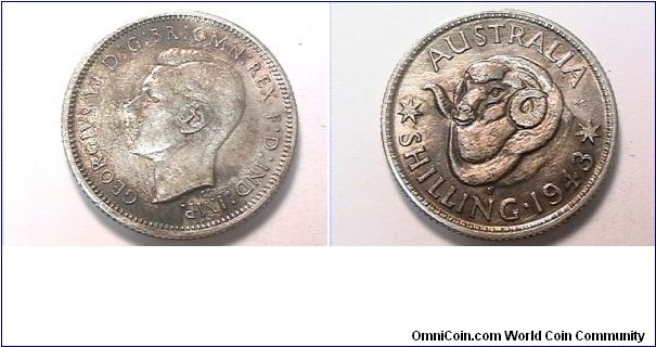 GEORGIVS VI DG BR OMN REX FD IND IMP
AUSTRALIA SHILLING
1943-S
.925 silver
