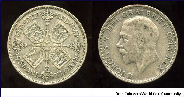 1931
2/- Florin
Florin
Cruciform shilds, Star in the centre, Scepters between shields
King George V