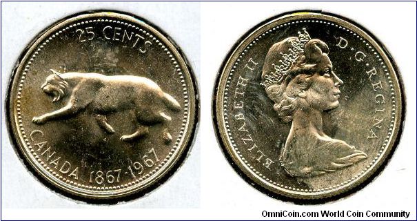1967 
25 cents
Confeseration Centinnial
Lynx 
QEII