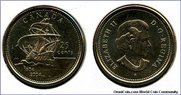 2004 
25 cents
Acadia, Ile Ste. Croix
Caribou
QEII