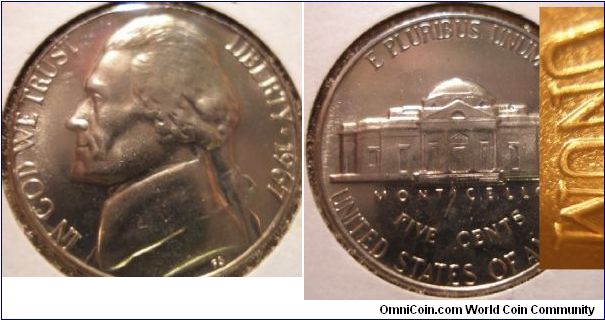 1967 SMS Jefferson Nickel,
Doubled Die Reverse DDR#4,
Purchased 11/17/07, Baltimore, Maryland Coin Show