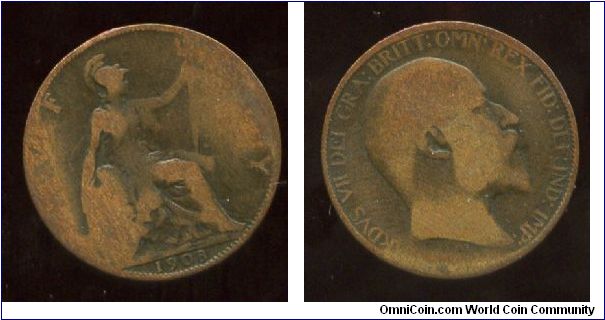 1908
1/2d Halfpenny
Brittania seated holding trident
Edward VII 1902-1910