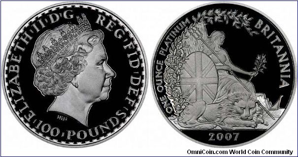 Platinum proof one ounce 'bullion' Britannia, first year of issue, sold as part of a four-coin set.