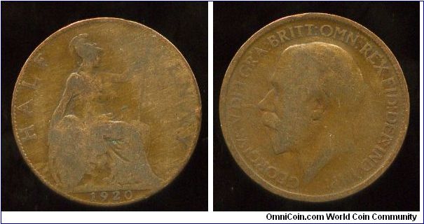 1920
1/2d Halfpenny
Brittania seated holding trident
George V 1911-1936