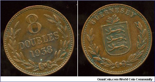 1938h
8 doubles
Heaton mint Birmingham
Value in wreath
Island coat of arms in wreath