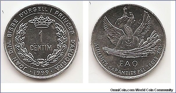 1 Centim
KM#171
1.2900 g., Aluminum, 20.27 mm. Subject: F.A.O. Obv:
Denomination Rev: Winged figure carrying wheat Edge: Plain