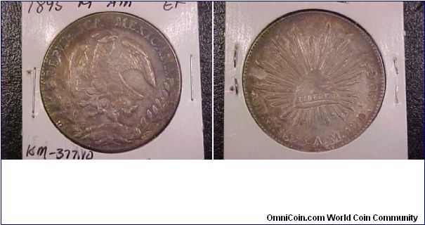 1895 Mo 8-reales in XF with attractive toning.