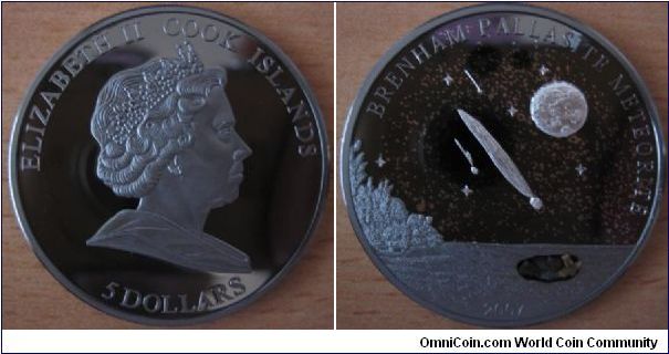 5 Dollars - Brenham pallasite meteorite - 25 g Ag 925 partially plated palladium(with piece of meteorite on reverse) - mintage 2,500