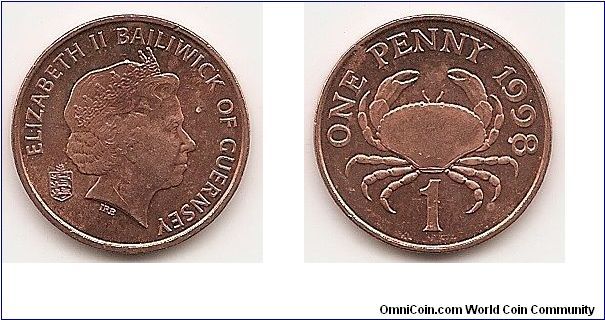 1 Penny
KM#89
3.5500 g., Copper Plated Steel, 20.3 mm. Ruler: Elizabeth II
Obv: Head with tiara right Rev: Edible crab