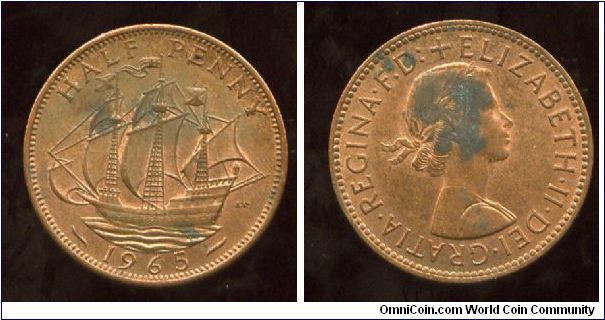 1965
1/2d Halfpenny
The Golden Hind
Queen Elizabeth II  1953-