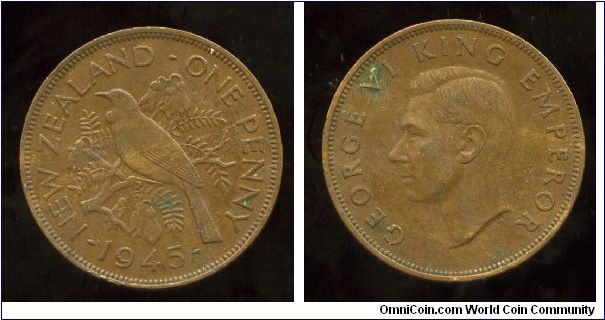 1945
1d
Tui perched in a setting of yellow kowhai blossoms
King George V