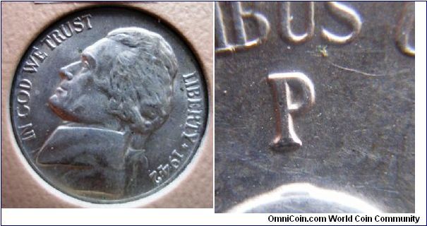 1942P Silver Jefferson Nickel RPM#10