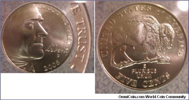 2005P SMS Jefferson Nickel ANACS MS67 DBLD DIE OBVERSE