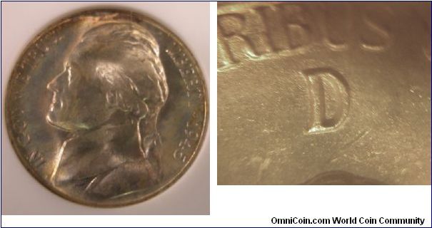 1945D Silver Jefferson Nickel ANACS D/D MS65 5 Steps, Purchased 12/30/06