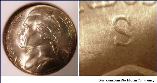 1943S Silver Jefferson Nickel ANACS MS65 RPM#5,
purchased 12/24/06