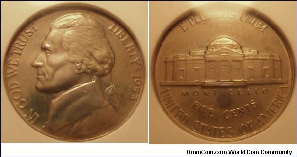 1953 Proof Jefferson Nickel ANACS PF66 Dbld Die Obv FS-032.7
CONECA Top 100