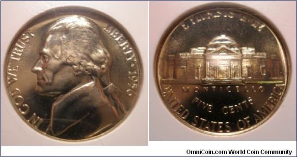1956 Proof Jefferson Nickel  ANACS PF67 DBL DIE REV