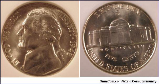 1942S Silver Jefferson Nickel ANACS MS65 5 Steps