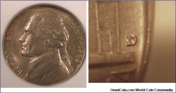 1942D D/Horiz D FS-027 Jefferson Nickel ANACS MS60 Details Cleaned CONECA Top 100