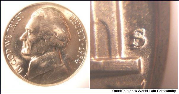 1954S S over D Jefferson Nickel ANACS MS64